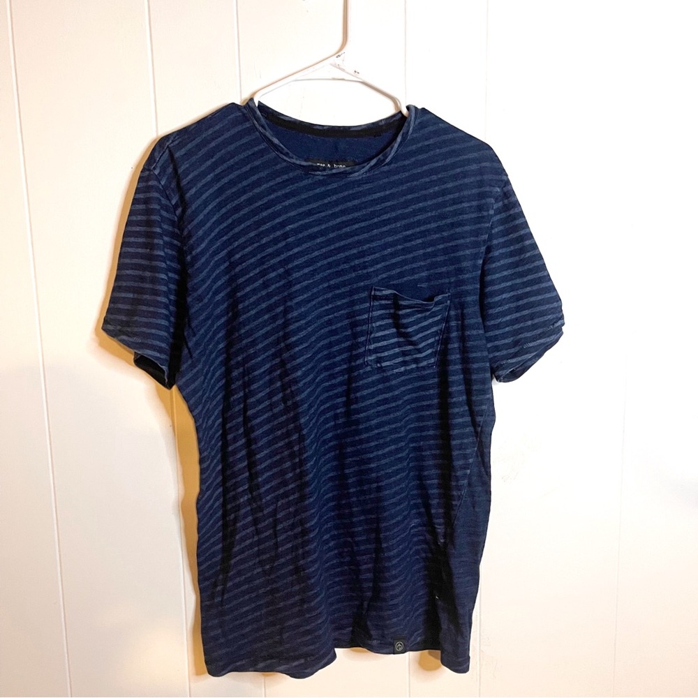 rag & bone Men’s Dark Blue Striped Pocket Tee Size L